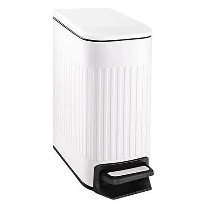 TIPGO Slim Bathroom Trash Can with Lid Soft Close, Step Pedal, 6 Liter / 1.6 Gallon Stainless Steel Trash Bin, Small Garbage Cans for Bedroom, Office, Kitchen (White) - color: White