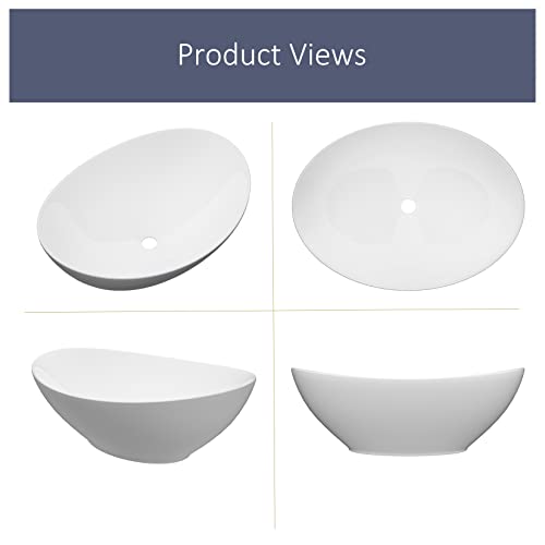 MEJE 16x13-Inch Oval White Ceramic Vessel Sink,Modern Egg Shape Bowl, Above Counter Bathroom Vanity Sink - color: Oval -White