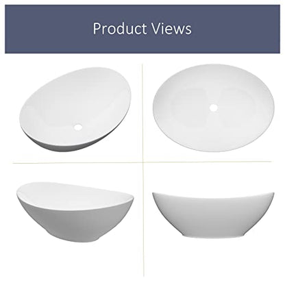 MEJE 16x13-Inch Oval White Ceramic Vessel Sink,Modern Egg Shape Bowl, Above Counter Bathroom Vanity Sink - color: Oval -White