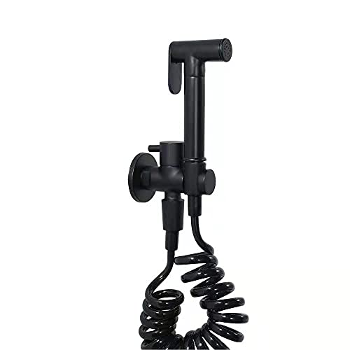 Handheld Shower Head Holder with Hose Connector Shower Head Shut Off Valve Shower Wand Holder Wall Mount Hand Held Shower Handle Sprayer Holder Toilet Bidet Spray Head Bracket Matte Black - color: Black