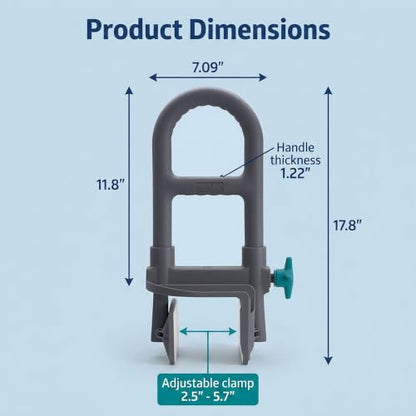 Medline Clamp-On Bathtub Grab Bar, Fits Tub Walls 2.75–6.25 in Wide | 250 lb Capacity, Tool-Free Installation, Rubber-Padded Grip, Built-In Microban Protection, Dark Gray - color: Gray