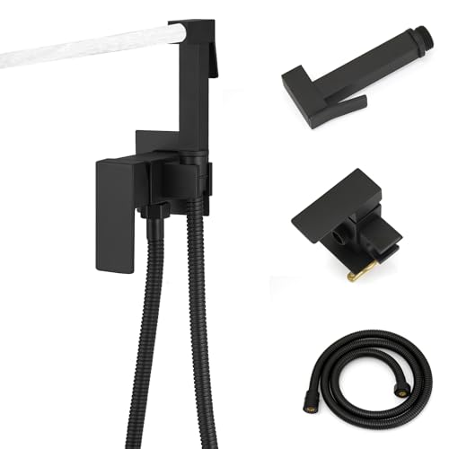 Homevacious Bidet Sprayer for Toilet Adjustable Water Pressure Square Brass | Bidet Attachment Set for Feminine Pets and Baby Diaper Washing Matte Black - color: Matte Black