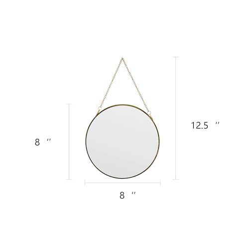 8-inch Modern Round Wall Mirror with Metal Frame and Hanging Chain, Suitable for Entryway, Hallway, or Bathroom Small Gold Metal Frame Mirror (Gold, 8 inch) - size: 8 inch