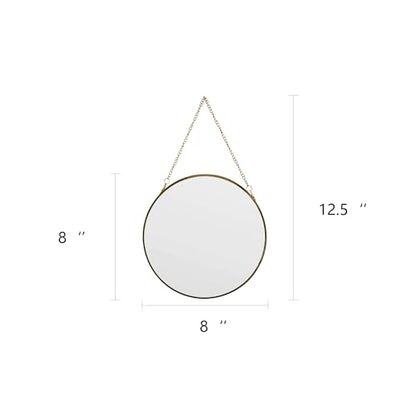 8-inch Modern Round Wall Mirror with Metal Frame and Hanging Chain, Suitable for Entryway, Hallway, or Bathroom Small Gold Metal Frame Mirror (Gold, 8 inch) - size: 8 inch