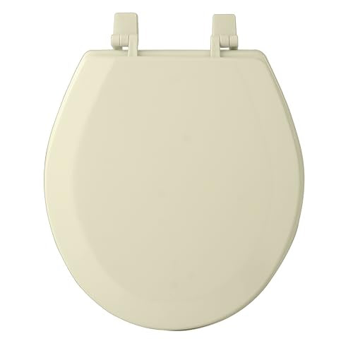 PowerSellerUSA Round Toilet Seat, Adjustable Hinges Wood Toilet Seats with Non Slip Grip Tight Bumpers, Standard Heavy Duty Wooden Bathroom Toilet Seat Close Lid Set, Bone - color: Bone - Wood, size: 17" Standard