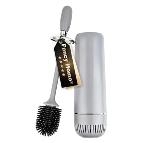 Toilet Brush and Holder Set,Luxury Toilet Brush & Sleek Stand, High-End Modern Silicone Toilet Brush Set, Non-Scratch Hygienic, Odor-Free Design - Easy to Clean (Matte Grey + Silver, B),Father's Day - color: Matte Grey + Silver