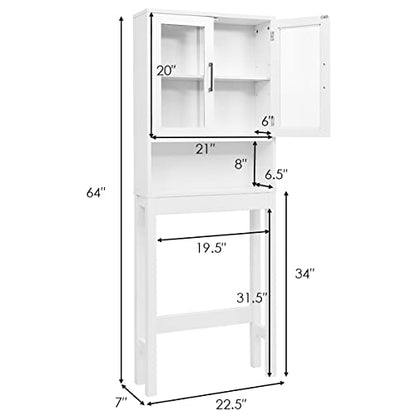 Giantex Over-The-Toilet Storage Cabinet W/Tempered Glass Doors, 3-Position Adjustable Shelf, Open Center Area, Anti-Tilt Design for Most Toilets Freestanding Bathroom Space Saver