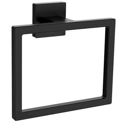 Matte Black Square Towel Ring, SUS304 Stainless Steel Hand Towel Holder for Bathroom Kitchen, Modern Style Towel Hanger, Thicken Ring Towel Holder, Towel Rack Square Wall Mounted - size: 1Pack Square