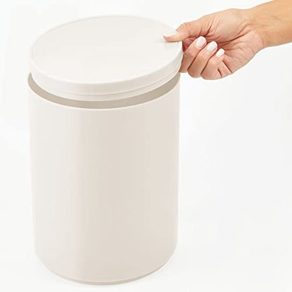 mDesign Plastic Small Slim Round 1.7 Gallon/6.5 Liter Trash Can with Removable Swing Lid - Wastebasket, Garbage Container Basket Bin for Master/Guest Bathroom - Holds Rubbish/Recycle - Cream/Beige - color: Cream