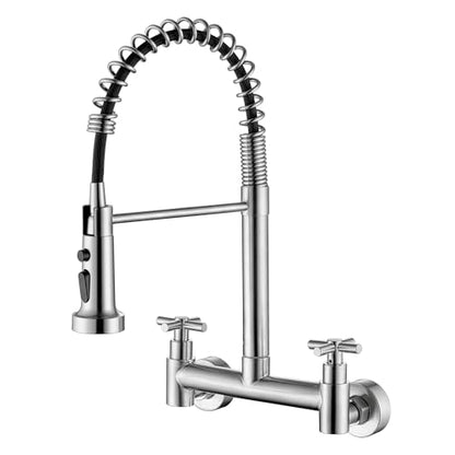 Wall Mount Faucet 8"" Center, Commercial Mixer Tap, Kitchen Sink Faucets | 304 Stainless Steel Constructed, High Arc Dual Handle, Rotatable - color: Style B, Dual Handle