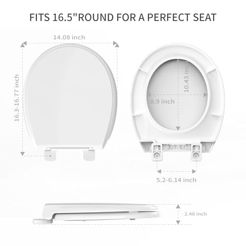 Round Toilet Seat 16.5 Inch, Soft Close Toilet Seat with Quiet Slow Close, Quick Release & Easy Clean, Durable PP Toilet Lid, Easy Installation, Standard Round Toilet Seat, White