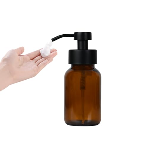 8.5 oz Amber Glass Foam soap Dispenser with Black Rust-Proof Foam Pump, refillable Thick Glass Foam soap Dispenser for Kitchen and Bathroom (1, 8.5 oz) - size: 8.5 oz