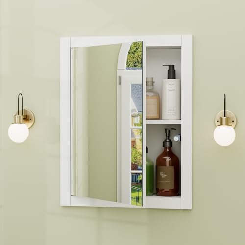 14'' * 18'' Recessed Medicine Cabinet with Mirror, 2-Tier Bathroom Wall Niche Wood Insert for Drywall, in Wall Shelf Medicine Cabinets Replacement, for Living Room, Bathroom Storage, White