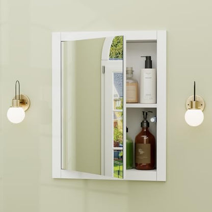 14'' * 18'' Recessed Medicine Cabinet with Mirror, 2-Tier Bathroom Wall Niche Wood Insert for Drywall, in Wall Shelf Medicine Cabinets Replacement, for Living Room, Bathroom Storage, White