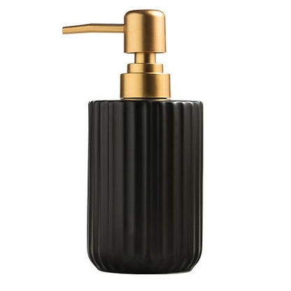 Chic Soap Dispenser, Vertical Stripe Design with Gold Pump(Black) | Cylinder-Shaped Ceramic Lotion Dispenser - color: Black