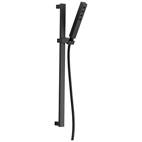 Delta Faucet Single-Spray H2Okinetic Slide Bar Hand Held Shower with Hose, Black Handheld Shower Head, Slide Bar Hand Shower, Handheld Shower, Detachable Shower Head, Matte Black 51567-BL - color: Matte Black