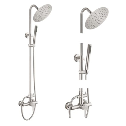 gotonovo 304 Stainless Steel Outdoor Shower Fixtures Exposed,Brushed Nickel | 8 Inch Rain Showerhead with Handheld Sprayer Outdoor Outside Shower Kit System Faucet Head Valve Wall Mount for Pool Backyard - color: Nickel