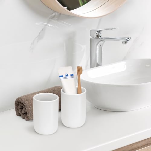 Bathroom Tumbler Cup Ceramic 2Pcs 12.6oz Reusable Toothbrush Cup 375ml,Toothbrush Holder for Your Bathroom (White) - color: Smooth-white, size: 2pcs