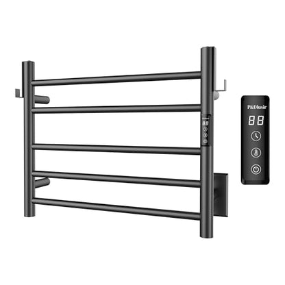 P&Dlusir EL13 Heated Towel Rack, Matte Black, 5 Bar | Fast Heat in 2 Min, Smart Timer, Thermo Control, Memory Functoion, Stainless Steel, Hard-Wired/Plug-in - color: Matte Black, size: 21.65"W x 17.72"H