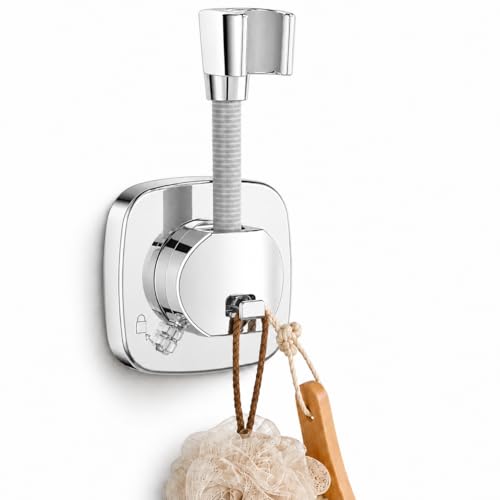 Suction Cup Shower Head Holder, Chrome, Adjustable, No Drill | Strong Suction Hold, No-Drill Removable Mount, Adjustable Angle for Smooth Tile, Glass, Marble and Metal; Fits 1/2-Inch Hoses - style: Chrome-D