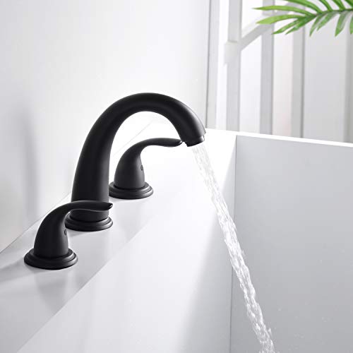 SUMERAIN Matte Black 3 Hole Roman Tub Faucet with Valve | Deck Mount, 2 Handle, Bathtub Faucet, High Flow, Classic, for Bathroom - color: Matte Black, size: 4-29/32" spout reach