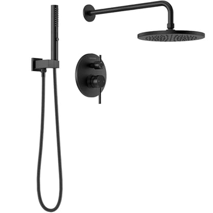 Lava Odoro Modern Rain Shower System Faucet Set, SF104-MB | 2-Setting Round Shower Valve Trim Kit, Matte Black Shower Head Set with Sprayer, 10 Inch, Rough-in Valve Included - color: Matte Black, style: Without Tub Spout