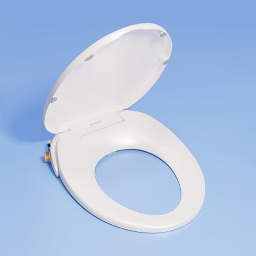 TUSHY Wave Non-Electric Bidet Toilet Seat, Round, Bamboo Knob | Quick-Release, DuoFlow Front and Rear Wash, Self-Cleaning Nozzle, Soft-Close Lid, Sleek Design, 10 Minute DIY Install - color: White/Bamboo, style: Single Temp - Round Seat