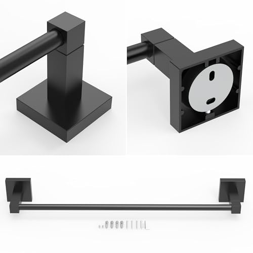 RUACQ Towel Bar 18" Towel Racks for Bathroom Wall Mounted, Matte Black | One-Piece Bath Towel Holder, Total Length 20 Inch Single Towel Rod, 304 Stainless Steel Rustproof, Square Base, Heavy Duty - color: Matte Black, size: 18 inch(Center to Center) Singl