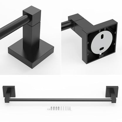 RUACQ Towel Bar 18" Towel Racks for Bathroom Wall Mounted, Matte Black | One-Piece Bath Towel Holder, Total Length 20 Inch Single Towel Rod, 304 Stainless Steel Rustproof, Square Base, Heavy Duty - color: Matte Black, size: 18 inch(Center to Center) Singl