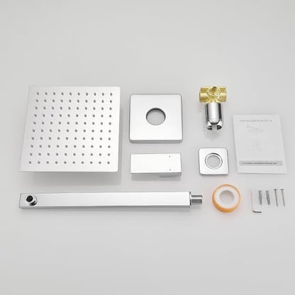 Shower Faucet Set Chrome, Single Function Shower Trim Kit with Rough-in Valve Bathroom Luxury Rain Shower Set Rainfall Shower System with Square Stainless Steel Metal Showerhead - color: Polished Chrome, style: Shower Faucet
