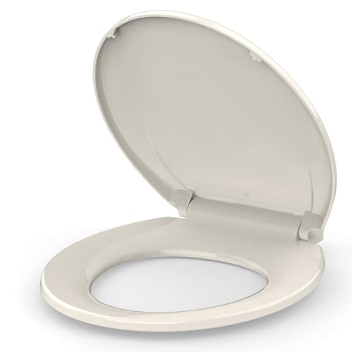 17'' Round Toilet Seat, Heavy Duty Supports Up to 660 LBS, Slow Close Almond Premium PP Seat, Non-Slip Easy to Clean & Install for Standard Toilets - color: Almond, size: Round