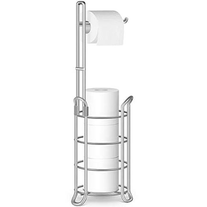TomCare Toilet Paper Holder Stand Free Standing, Holds 4 Mega Rolls, Silver | Tool-Free Assembly, Detachable Metal Wire Frame, Powder-Coated Finish, Easy Storage and Flexible Bathroom Placement - color: Silver Grey, size: Standard