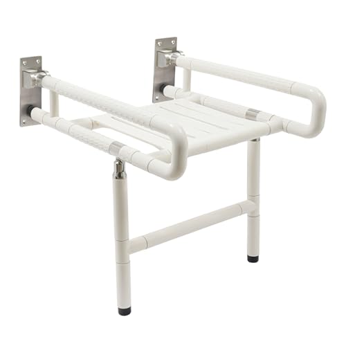Wall Mounted Folding Shower Seat and Chair 19.69" Wide Foldable Shower Bench with Arms and Legs Home Care Stainless Steel Folding Shower Stool for Elderly, Pregnant Women and Disabled, 441lb Capacity - color: White