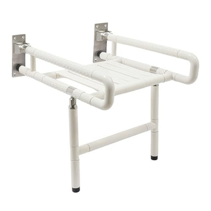 Wall Mounted Folding Shower Seat and Chair 19.69" Wide Foldable Shower Bench with Arms and Legs Home Care Stainless Steel Folding Shower Stool for Elderly, Pregnant Women and Disabled, 441lb Capacity - color: White