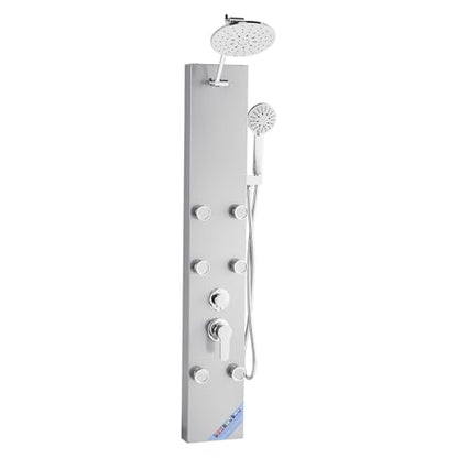 VEVOR Shower Panel Tower System with Rainfall Shower Head, 49 in Brushed Stainless Steel Shower Column, 3-Function Faucet, High Pressure Wall-Mount Rain Massage System with 6 Body Jets and Handheld