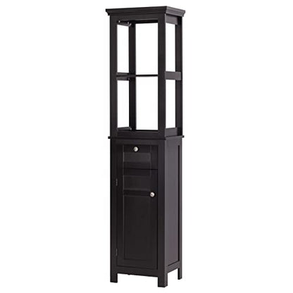 Spirich Slim Bathroom Storage Cabinet, Tall Narrow Cabinet with Door and Shelves, Freestanding Linen Tower (Espresso) - color: Espresso