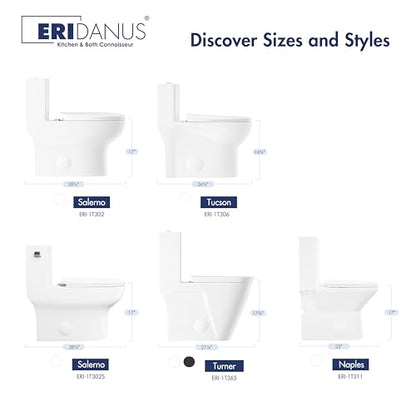 One Piece Toilet Elongated Dual Flush, 17.3" ADA Seat, White | ADA Compliant 17.3" chair height with soft close seat, Dual flush 1.1/1.6 GPF, Elongated toilet bowl, 12" rough-in, White - color: White 365Model