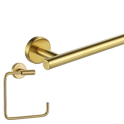 JQK Towel Ring Brushed Gold, Stainless Steel Square Ring Towel Holder for Bathroom, 6 Inch Brushed Gold Wall Mount, TR140-BG