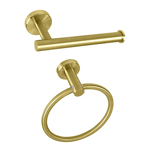 NearMoon 2 Pieces Bathroom Hardware Accessories, Towel Ring and Toilet Paper Holder- Stainless Steel Bath Towel Hanger and Hand Towel Holder, Wall Mounted (Brushed Gold) - color: Brushed Gold