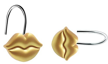 Gold Shower Curtain Hooks Rings, Gold Lips, Set of 12 | Rustproof Metal Shower Rings for Bathroom Shower Hooks for Shower Curtain