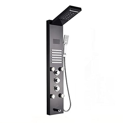 Led Shower Panel Tower System Digital Display Shower Column Stainless Steel Shower Panel System, Shower System with Shower Head, Handheld Shower, Body Jets, Tub Spout,Brushed,Black - color: Black