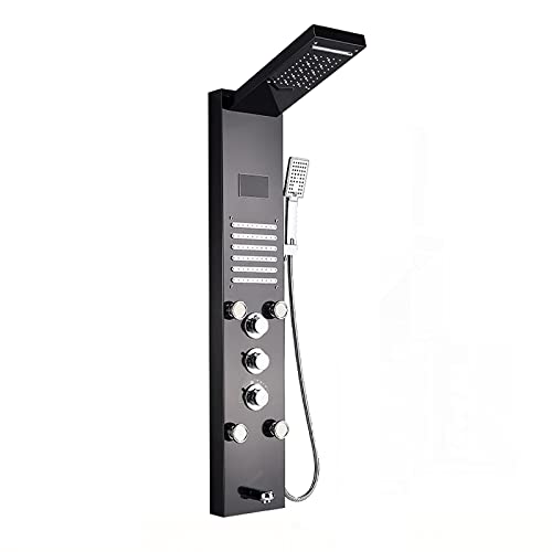 Led Shower Panel Tower System Digital Display Shower Column Stainless Steel Shower Panel System, Shower System with Shower Head, Handheld Shower, Body Jets, Tub Spout,Brushed,Black - color: Black