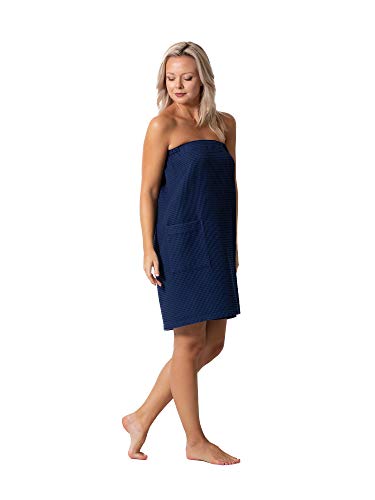 Robe Direct Quick Dry, Lightweight Waffle Spa/Bath Wrap with Adjustable Closure & Elastic Top - color: Navy, size: Small-Medium