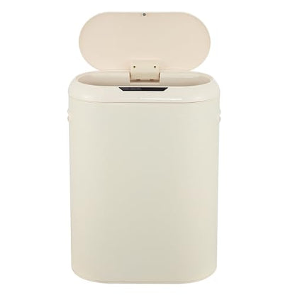 happimess 13.2 Gal Oval Motion Sensor Trash Can, Limestone Beige | Oval, Motion Sensor, Touch Mode, Soft Close Lid, Powder Coated Iron, 17.7" W x 9.84" D x 24.2" H - color: Limestone Beige
