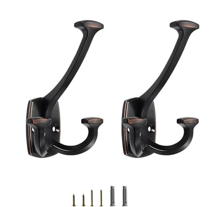 Oil Rubbed Bronze Hooks Large Wall Mounted Decorative Solid Heavy-Duty Double-Sided Coat Hooks Triple Coat Hook Towels Coats Robes Towels Bag Bathroom Three Prong Coat Hook (2 Pack) - color: Oil Rubbed Bronze