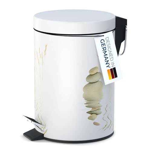 Sanilo Small Bathroom Trash Can with Lid [1.3 Gallon] - Lidded Tiny Trashcan for Garbage - Mini Metal Bin with Soft Closing Mechanism - Bath Room Accessoire Wastebin with Inner Bucket (Balance) - color: Balance