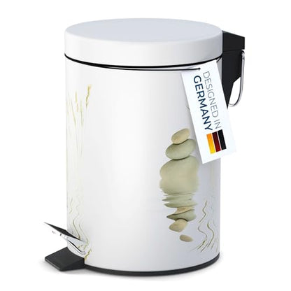 Sanilo Small Bathroom Trash Can with Lid [1.3 Gallon] - Lidded Tiny Trashcan for Garbage - Mini Metal Bin with Soft Closing Mechanism - Bath Room Accessoire Wastebin with Inner Bucket (Balance) - color: Balance
