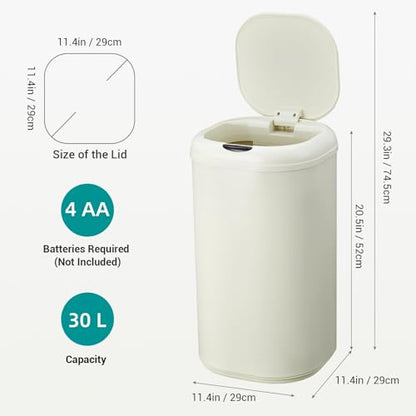 GarveeTech 8 Gallon Automatic Trash Can for Kitchen, Motion Sensor, Beige | Touchless Garbage Can with Lid, Fingerprint-Proof Stainless Steel, Smart Waste Bin for Office, Bathroom & Home, 30L