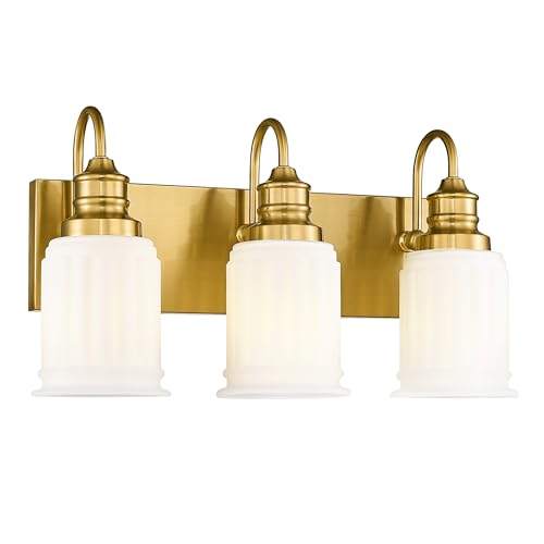 3-Light Bathroom Light Fixture, HWH Modern Vanity Light, Brushed Gold Wall Light Over Mirror, Frosted White Bell-Shaped Glass, 5HZG106B-3W BG - color: Brushed Gold, size: 3-Light