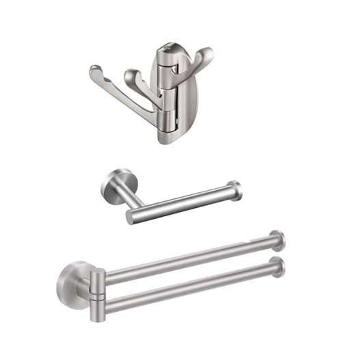 KES Kitchen Swivel Towel Bar 9-Inch Toilet Paper Holder Triple Coat Hook with Multi Three Foldable Arms, A2106S23-2+A2175S12-2-SL+A5060-2-SL